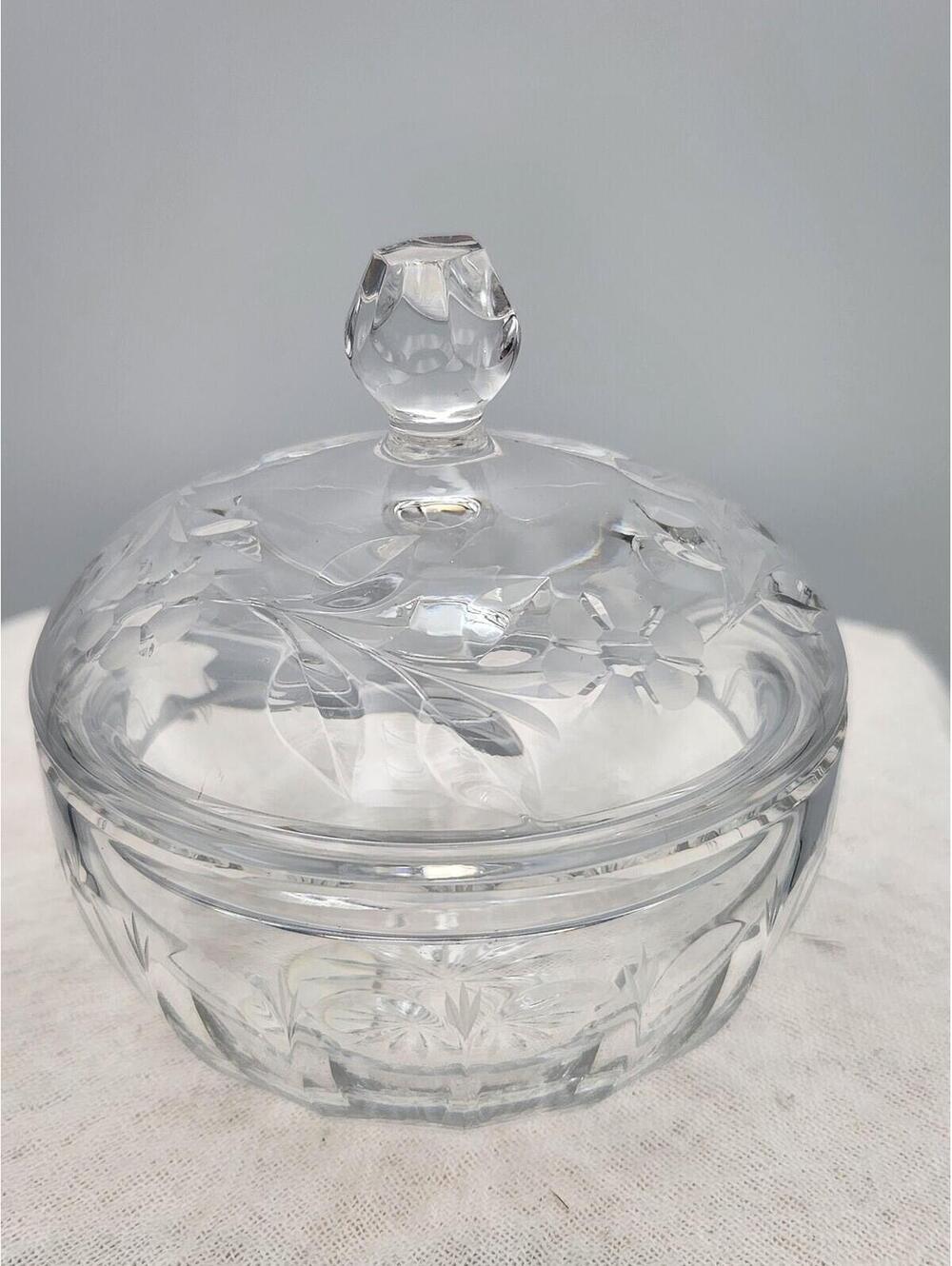 Vintage Rogaška Full Lead Crystal Candy Dish Box with Lid Etched Floral I3